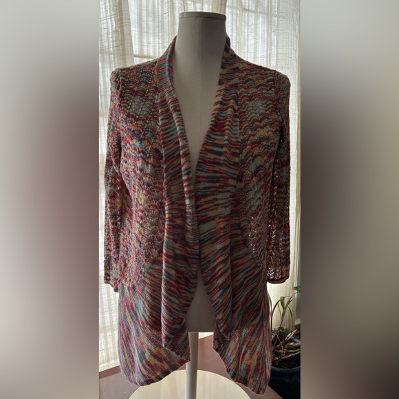 Roz & Ali Sweaters - Roz & Ali Multicolor Open-Front Knit Cardigan
